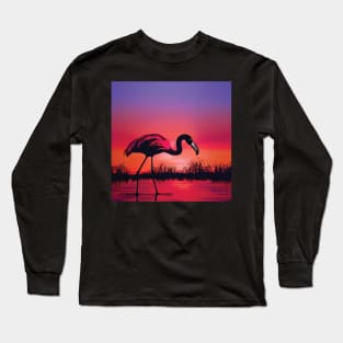 Flamingo Silhouette at Sunset Long Sleeve T-Shirt